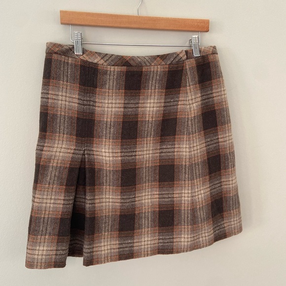 Steilmann Vintage Fall Plaid Wool Blend Brown Knee Length Tailored Skirt - Picture 2 of 5